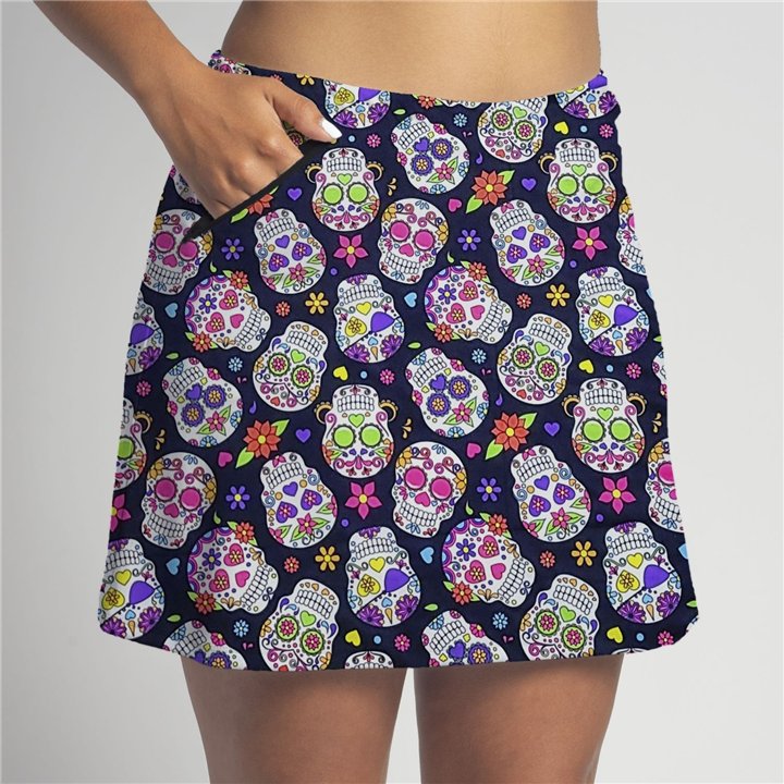 Zipper Pocket Skort - Sugar Skulls