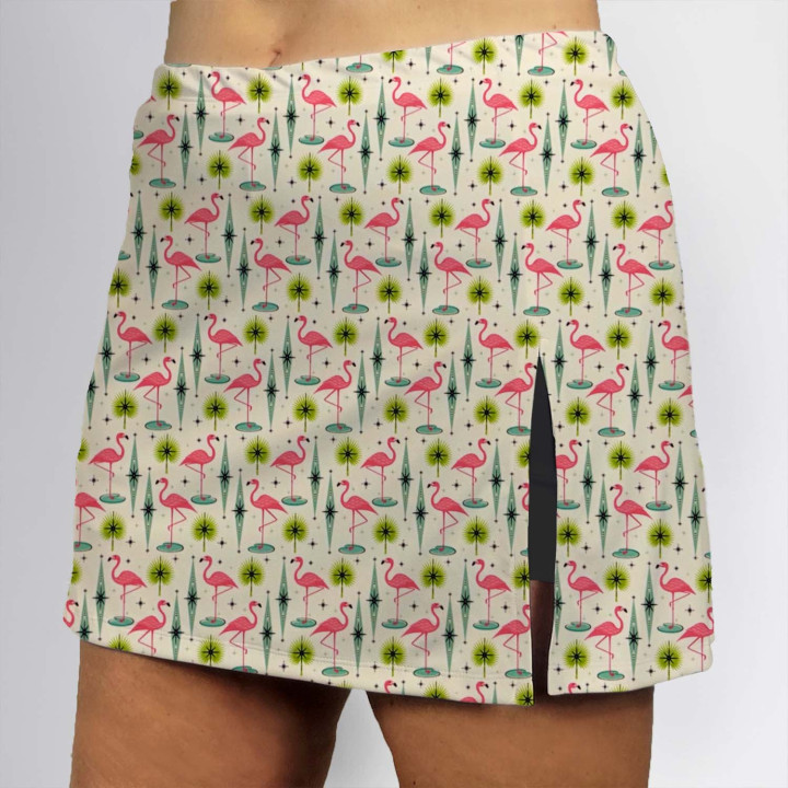Side Slit Zipper Pocket Skort - Atomic Flamingos