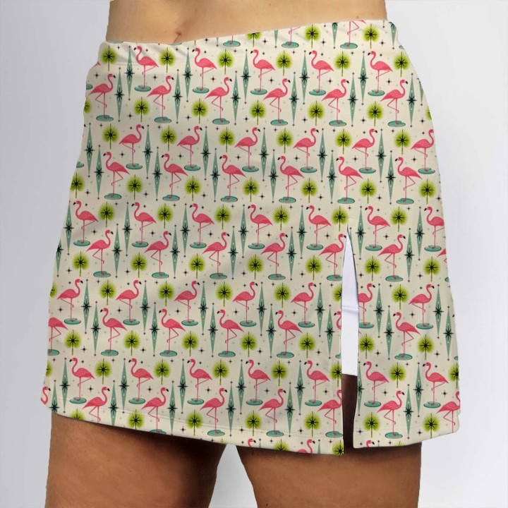 Side Slit Zipper Pocket Skort - Atomic Flamingos
