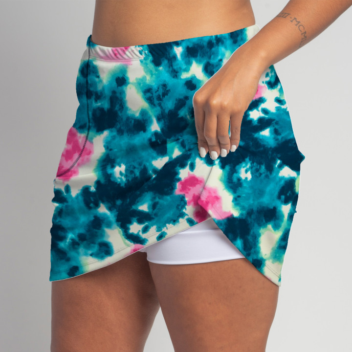 Zipper Pocket Skort - Aqua Pink Splash