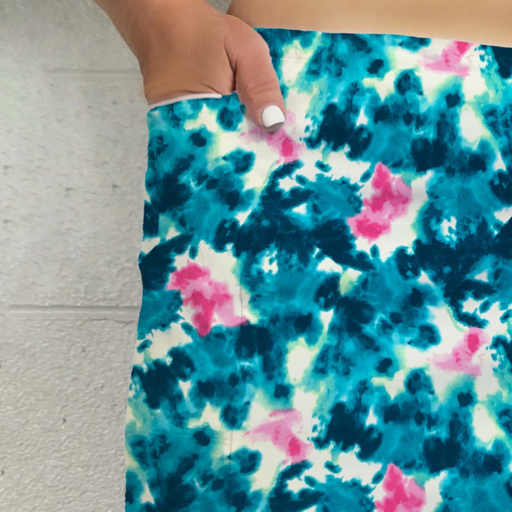 Side Slit Zipper Pocket Skort - Aqua Pink Splash