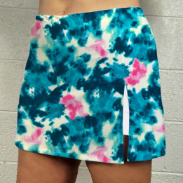 Side Slit Zipper Pocket Skort - Aqua Pink Splash