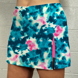 Side Slit Zipper Pocket Skort - Aqua Pink Splash P