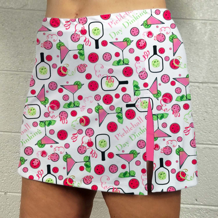 Side Slit Zipper Pocket Skort - Day Dinking White P