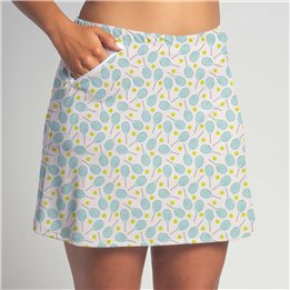 Zipper Pocket Skort - Tennis Rackets Aqua and Neon Yellow