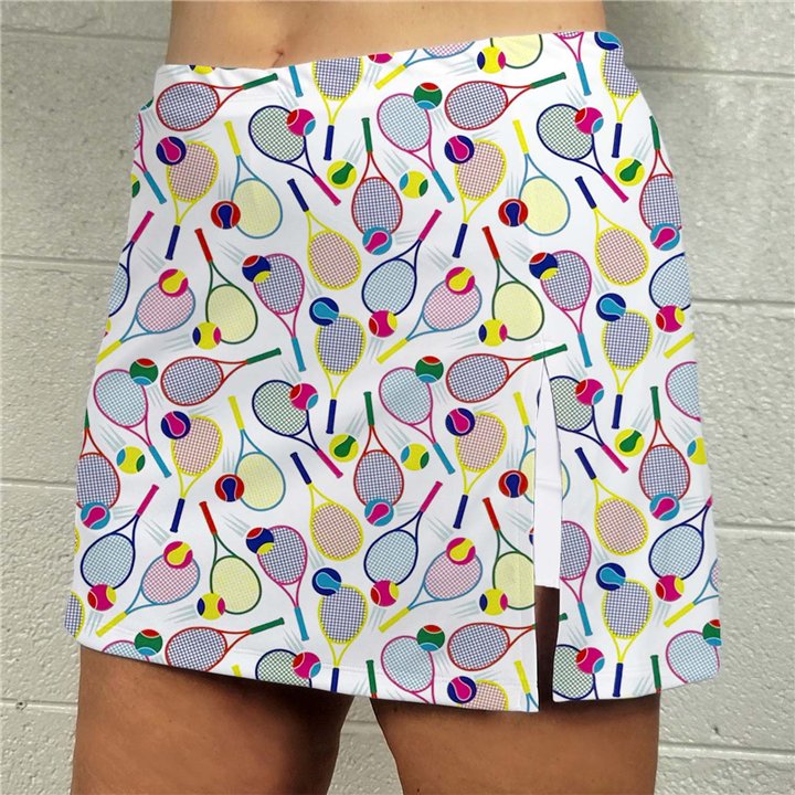 Side Slit Zipper Pocket Skort - Brights on White