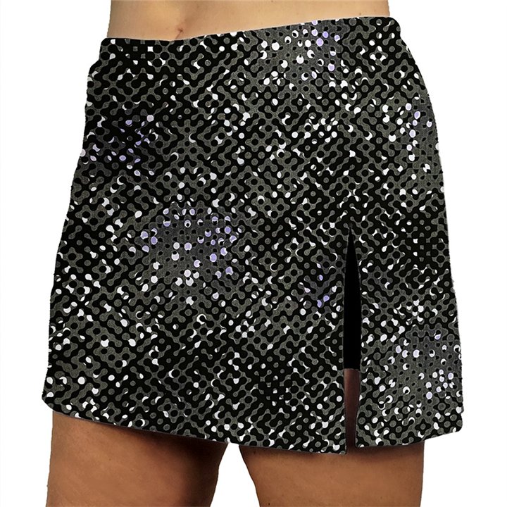 Side Slit Zipper Pocket Skort - Grey Lavender Abstract Dots