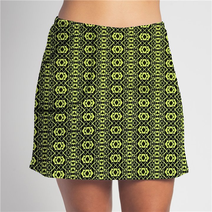 Zipper Pocket Skort - Lime Geometric